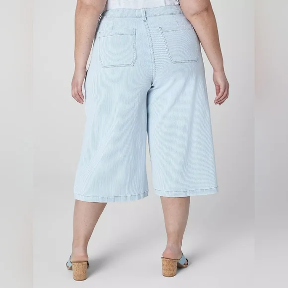 Lane Bryant Size 14 Wide Leg Crop Pinstripe Jean Culotte Capri High Rise 18" L - Picture 12 of 15
